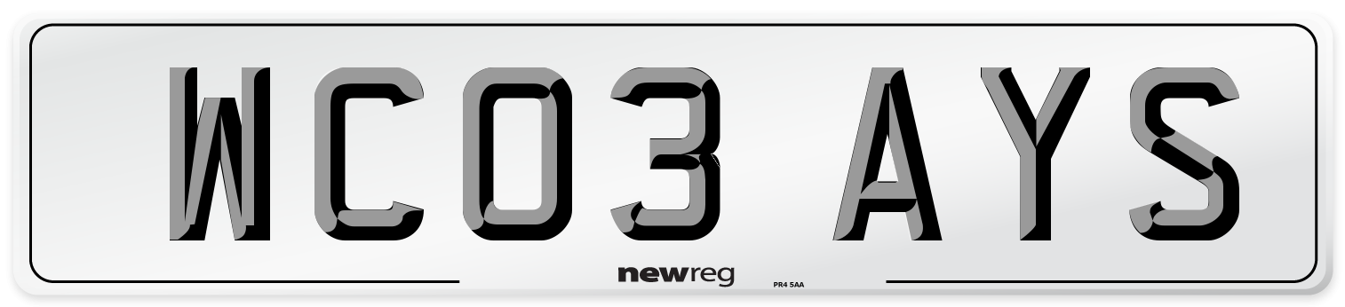 WC03 AYS Number Plate from New Reg